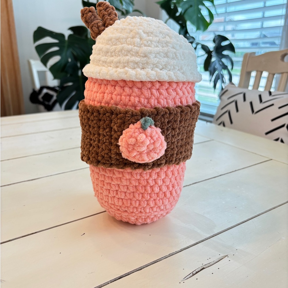 Crochet Pumpkin Latte Plushie Soft Blanket Yarn Handmade - Picture 7 of 7